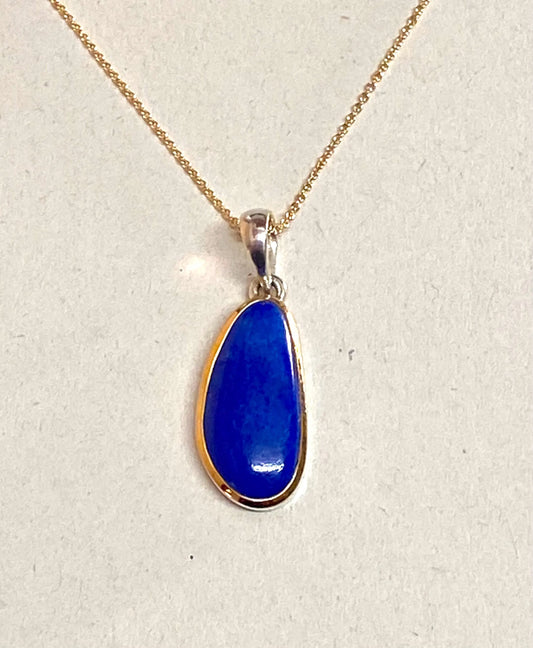 Collier Silber 925/- mit Lapislazuli und 24 Karat Gold