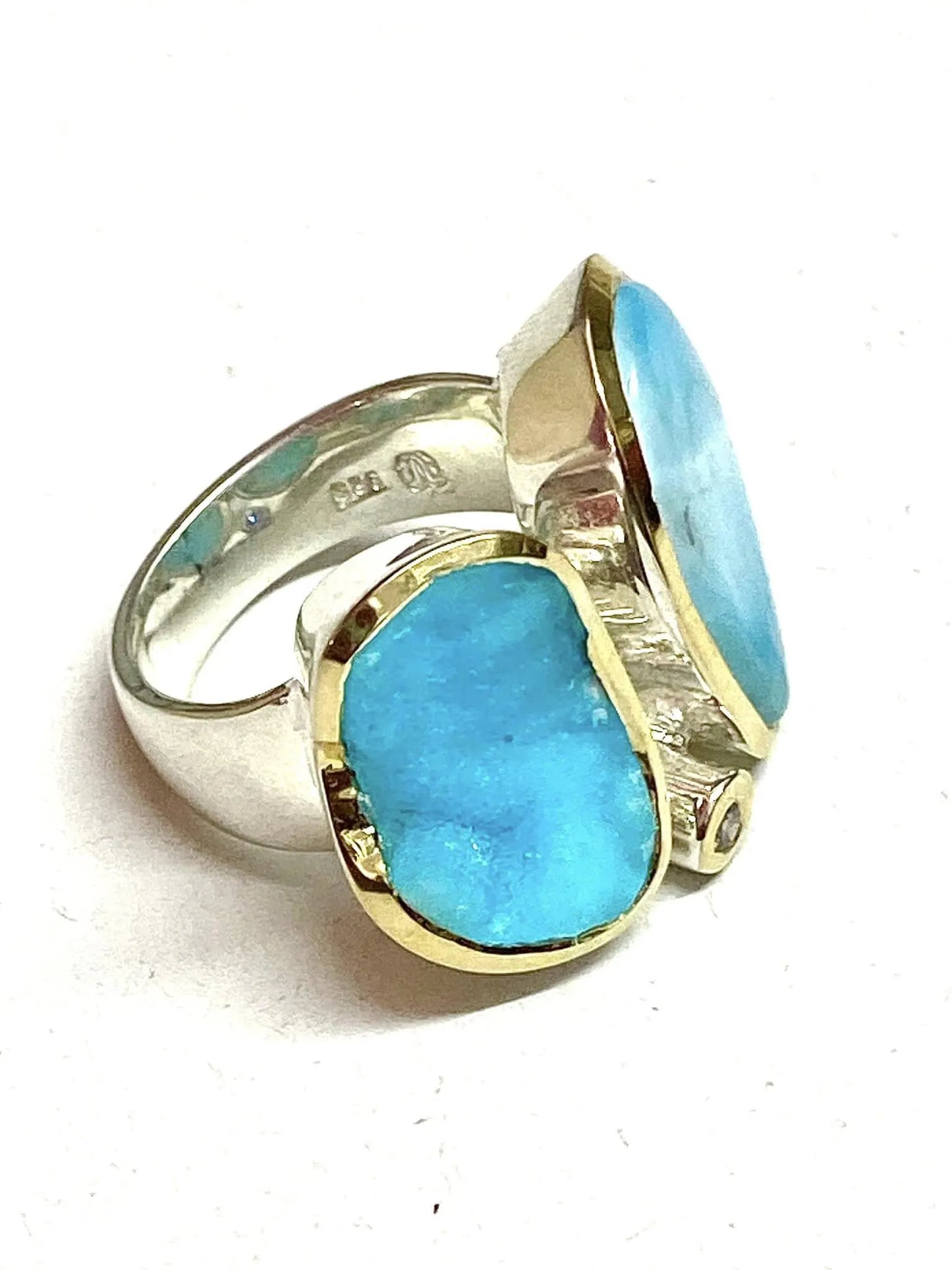 Ring Silber 925/- mit Larimar und Smithsonit