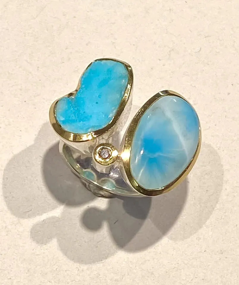 Ring Silber 925/- mit Larimar und Smithsonit