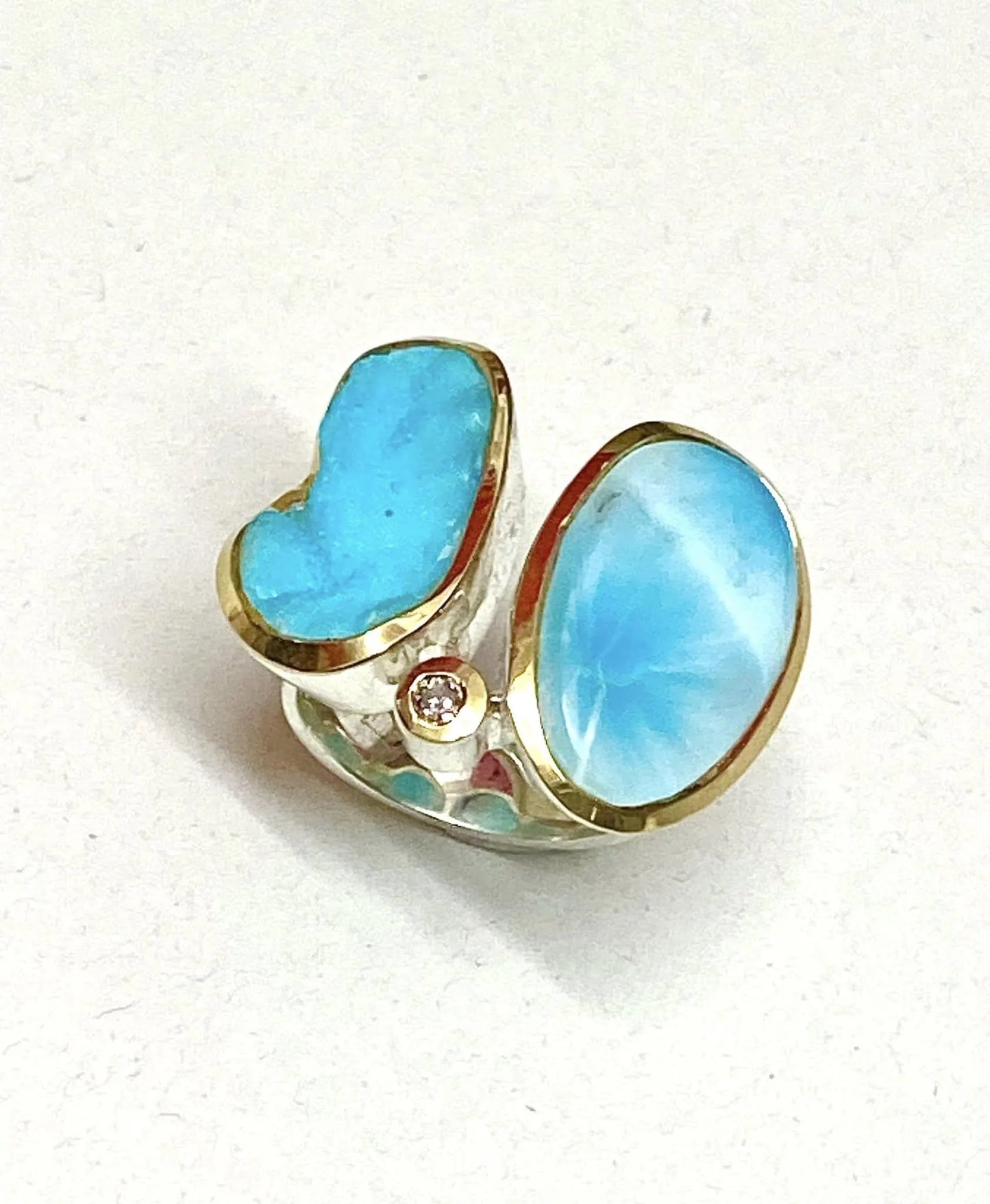 Ring Silber 925/- mit Larimar und Smithsonit